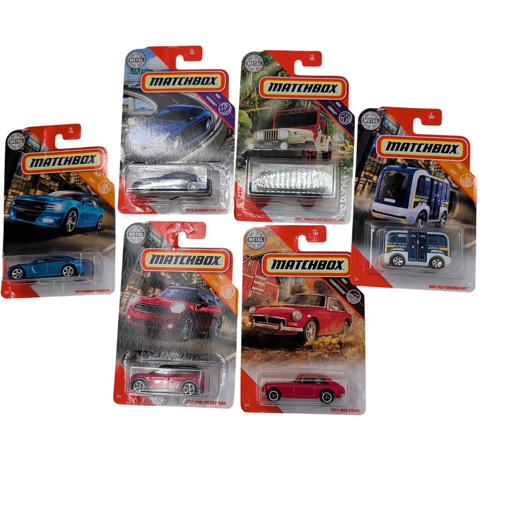 Matchbox Diecast Car Lot 6pk Jaguar Jeep Jurassic Park Dodge Mini MGB Bus NEW